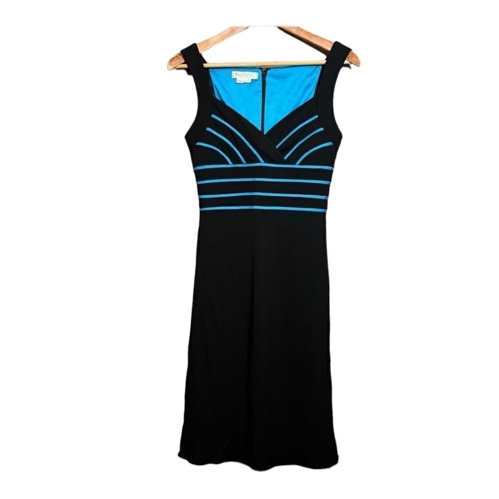 Kay Unger black and blue silk dress. Lined. Size 2
